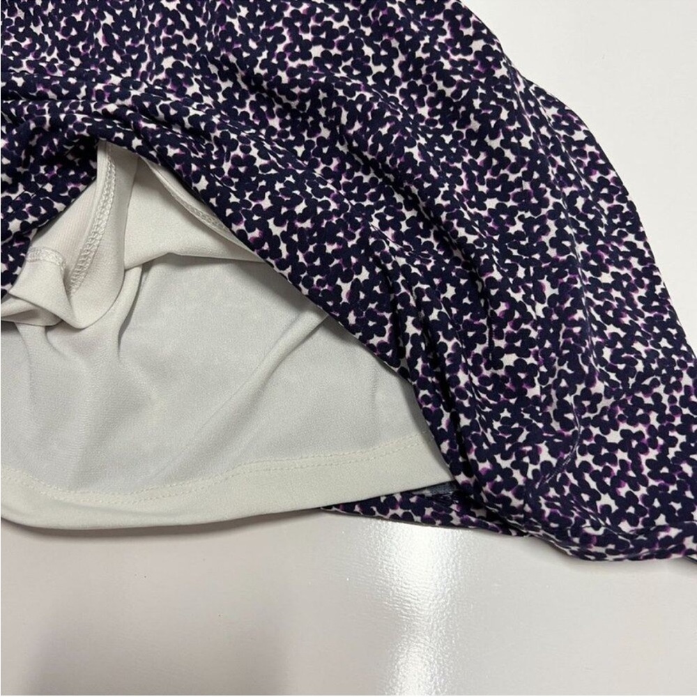 Ann Taylor - Sleeveless Ruched Side Slip Dress in Navy Purple & White Print - Picture 6 of 9